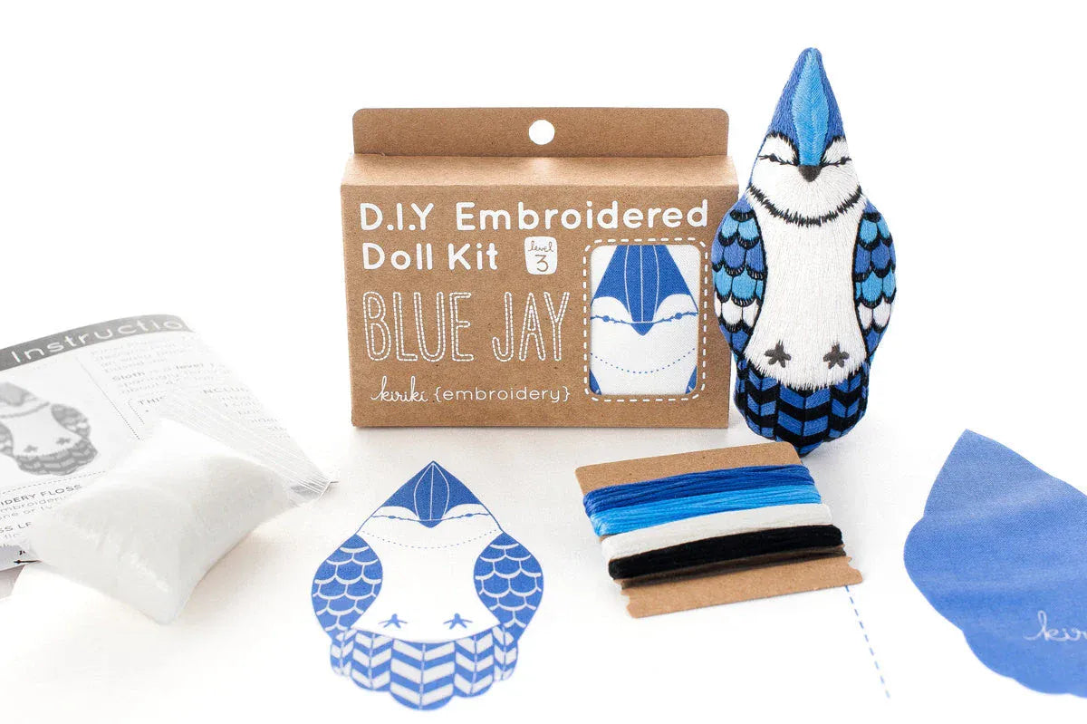 Kiriki Press Embroidery Kit *Pre-Order* "Blue Jay" Embroidery Doll Kit
