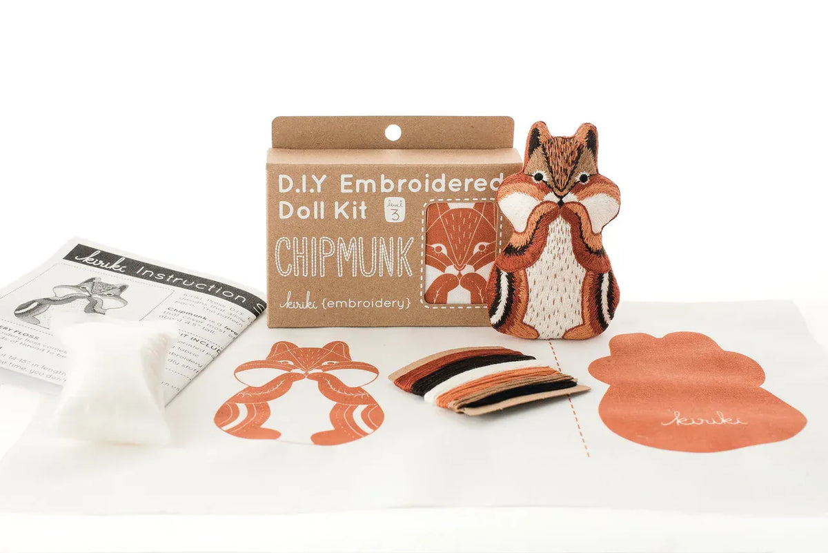 Kiriki Press Embroidery Kit *Pre-Order* "Chipmunk" Embroidery Doll Kit