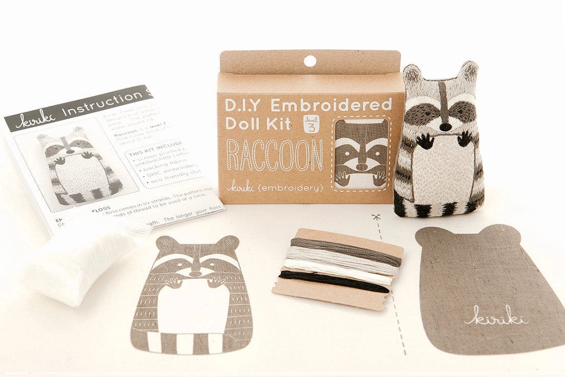 Kiriki Press Embroidery Kit "Raccoon" Embroidery Doll - FULL Starter Kit