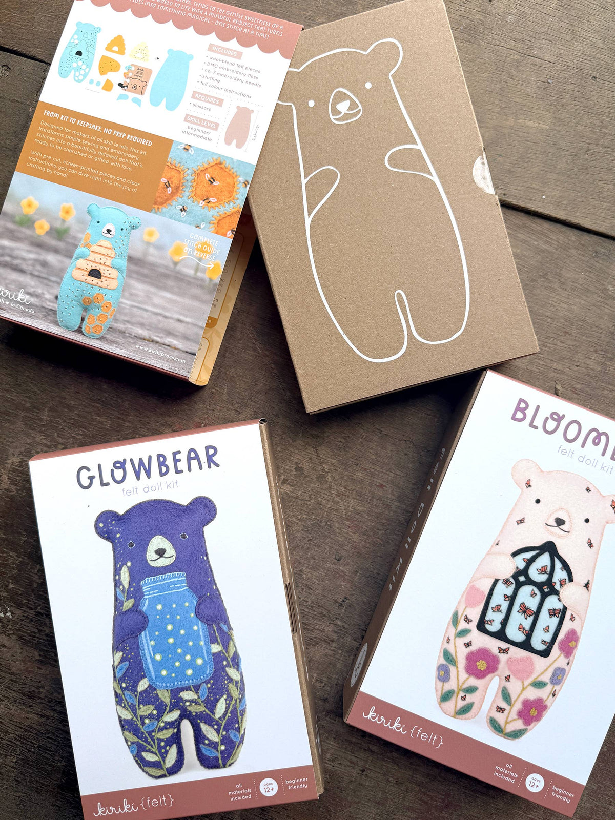 Kiriki Press Embroidery Kit *Limited Edition* Beginner Glowbear Embroidery & Felt Doll Kit
