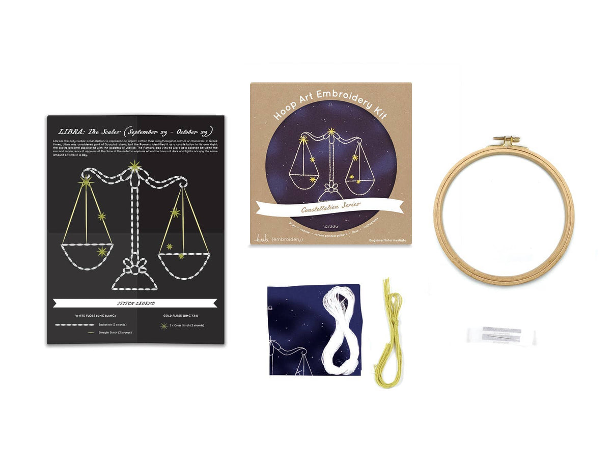 Kiriki Press Embroidery Kit 6" Beginner "Libra" Zodiac Embroidery Kit