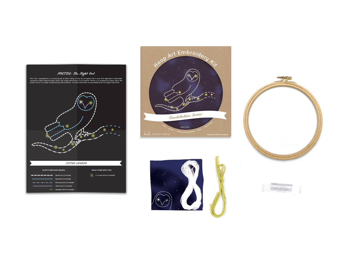Kiriki Press Embroidery Kit 6" Beginner "Noctua" Constellation Embroidery Kit