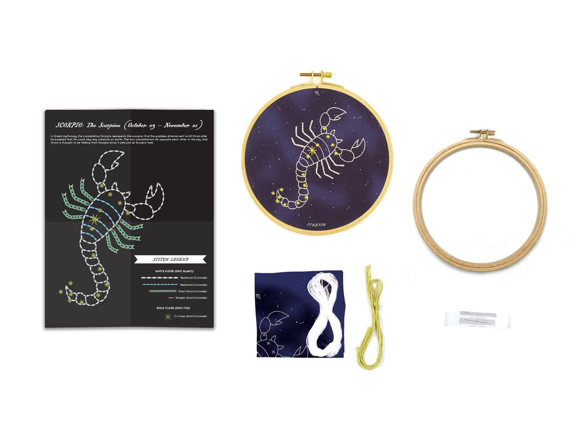 Kiriki Press Embroidery Kit 6" Beginner "Scorpio" Zodiac Embroidery Kit
