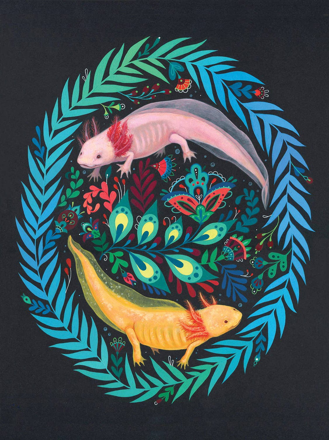 Kiwi Mango Tangerine Folk Art Print, multiple sizes - Shop at Persephone's Hearth