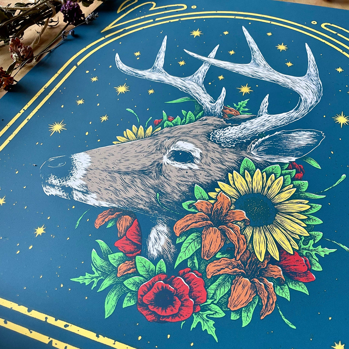 Logan Schmitt Illustration Whitetail and Flowers