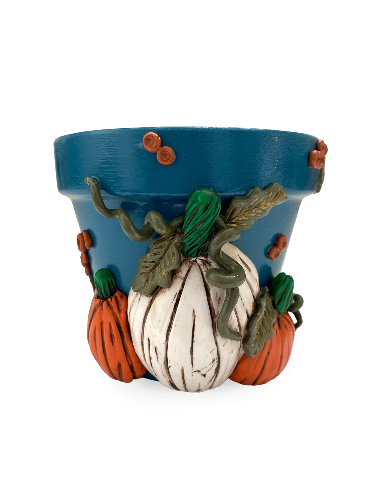 Making Olás Pottery 4" Limited Edition Blue Pumpkin Motif Plant Pot