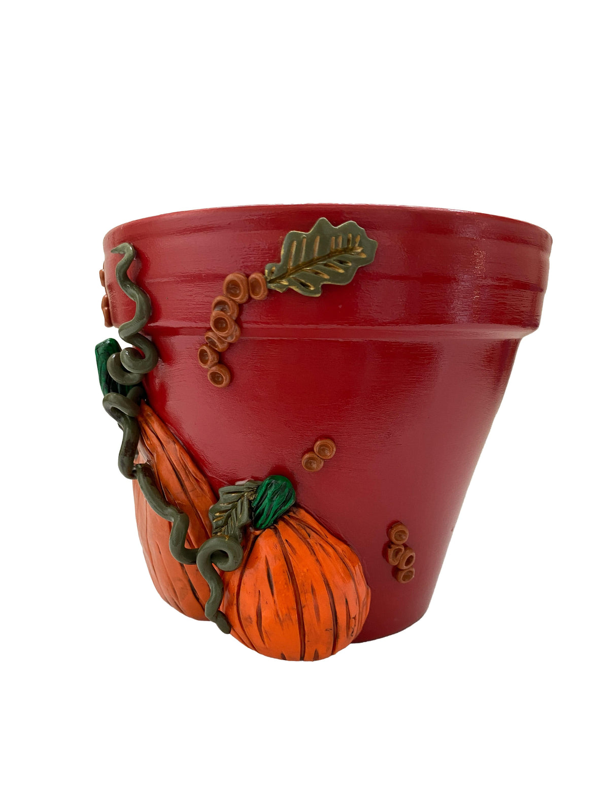 Making Olás Pottery 6" Limited Edition Red Pumpkin Motif Plant Pot