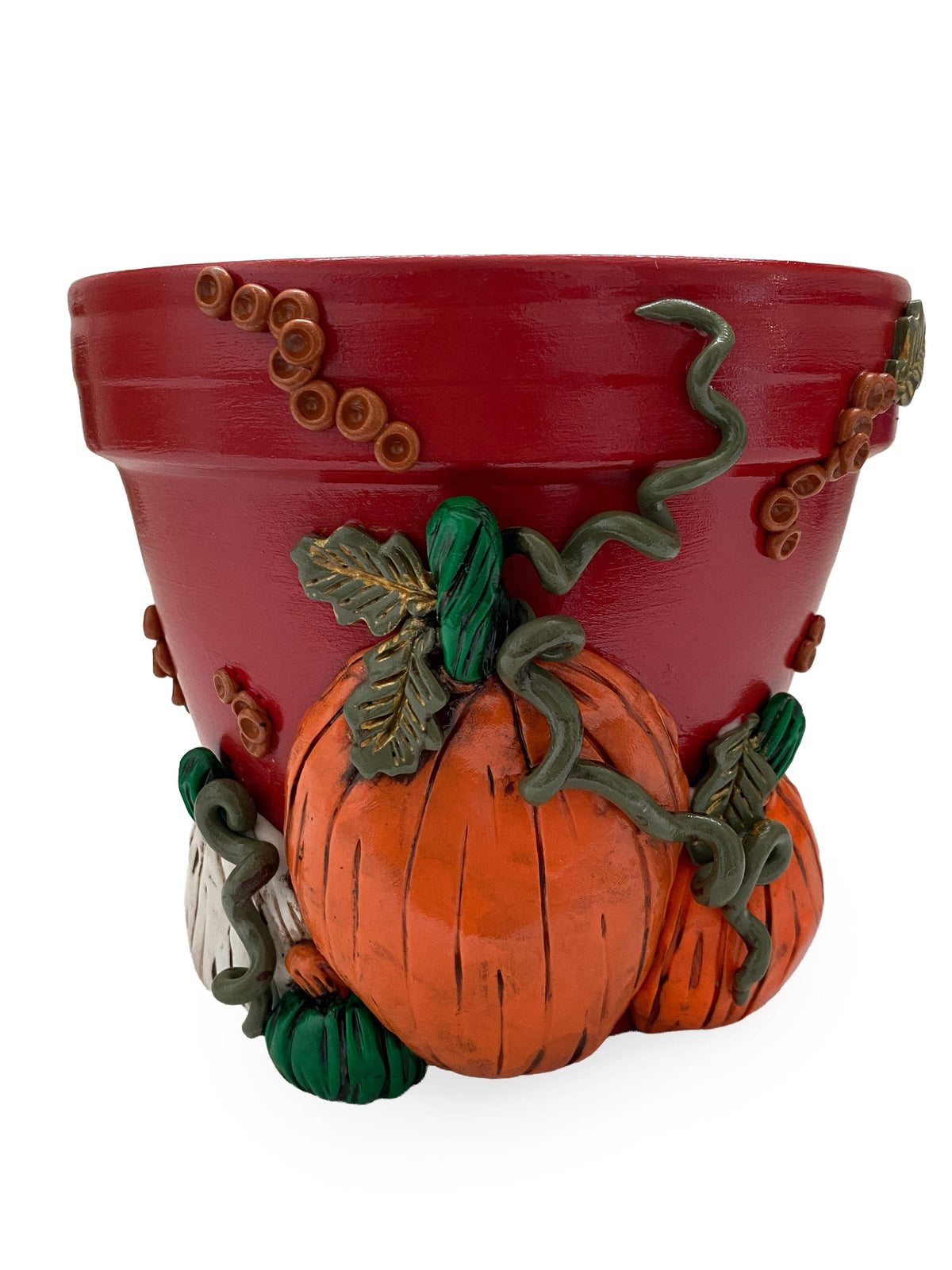 Making Olás Pottery 6" Limited Edition Red Pumpkin Motif Plant Pot