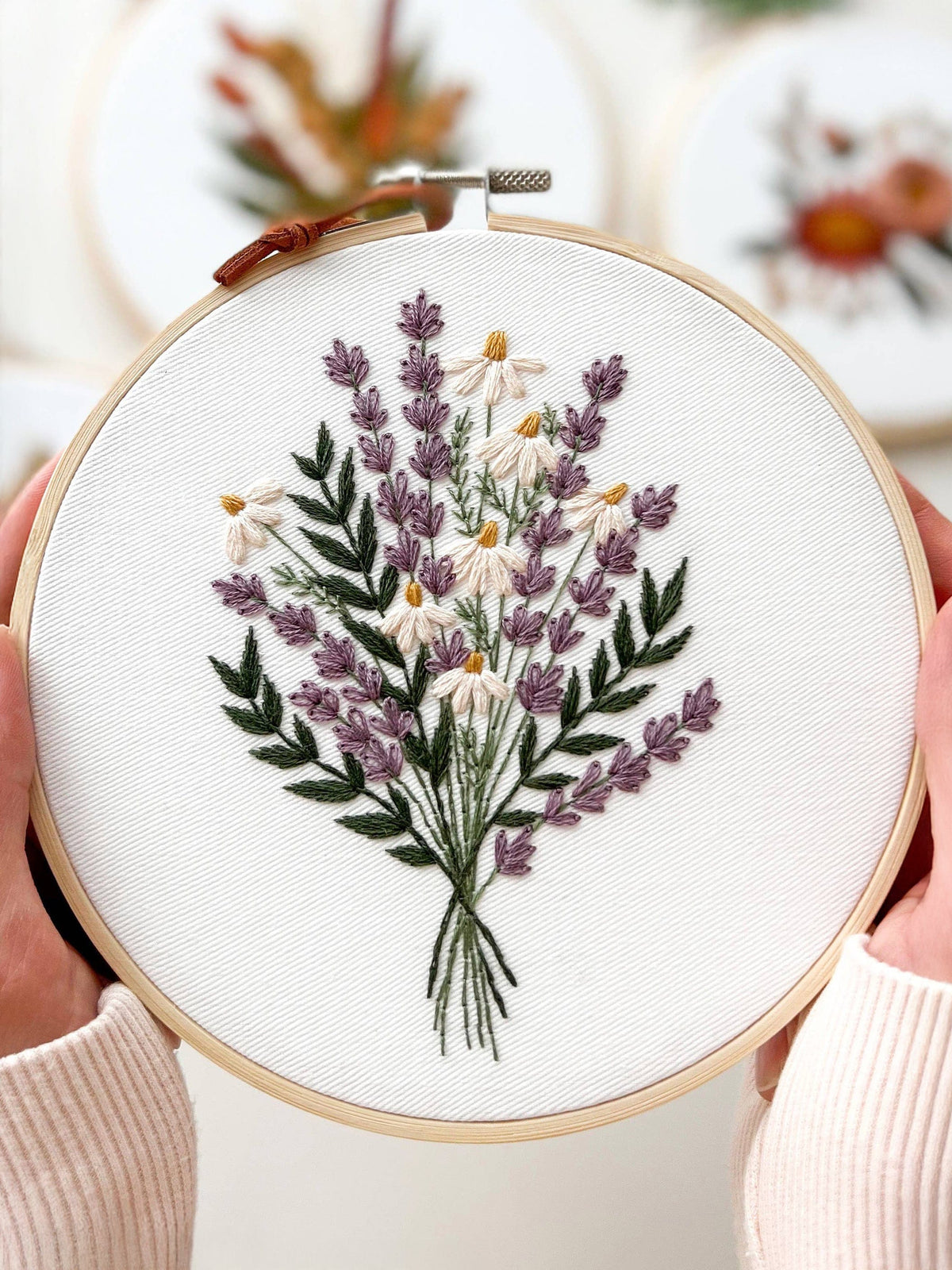 Matryoshka Doll Shop Embroidery Kit 6" Beginner Lavender and Daisies Embroidery Kit