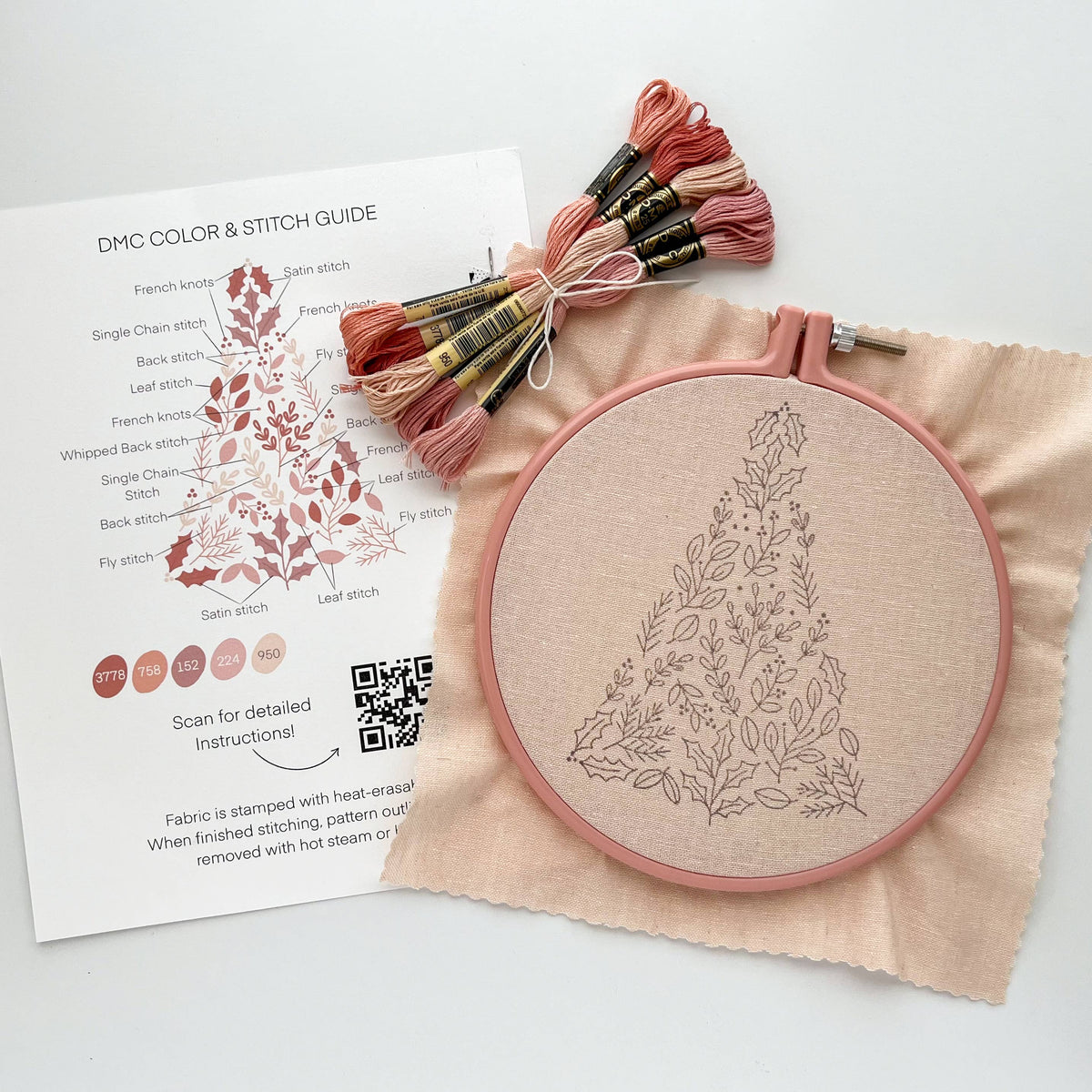 Matryoshka Doll Shop Pink Christmas Tree Embroidery Kit