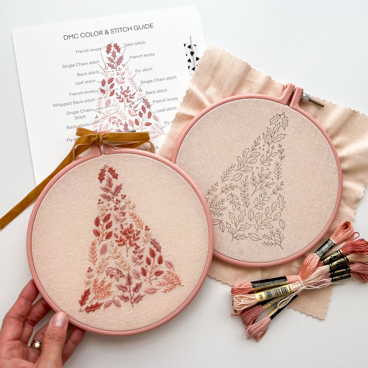 Matryoshka Doll Shop Pink Christmas Tree Embroidery Kit