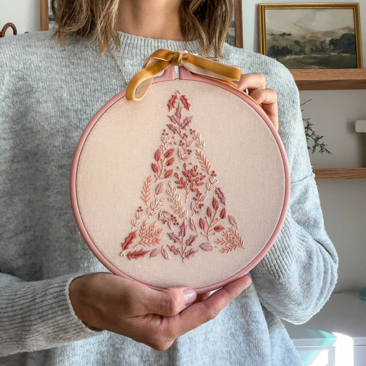 Matryoshka Doll Shop Pink Christmas Tree Embroidery Kit