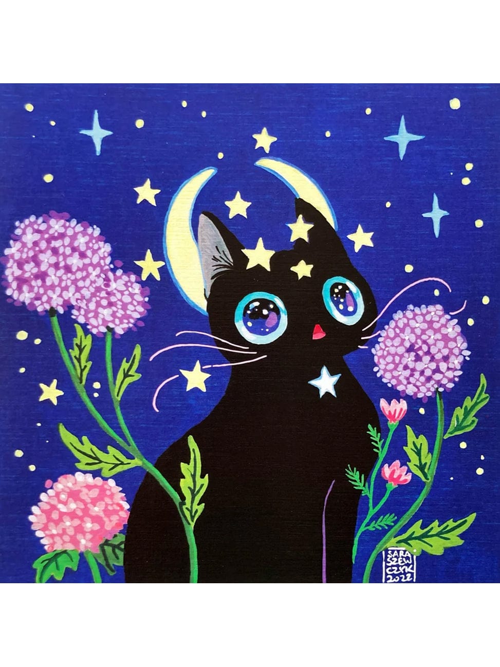 Midnight Kitty Art Print, 7.9" x 7.9" - Shop at Persephone's Hearth