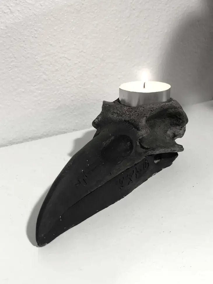 Moderniche Candle Holder Concrete Raven Skull Tea Light Candle Holder
