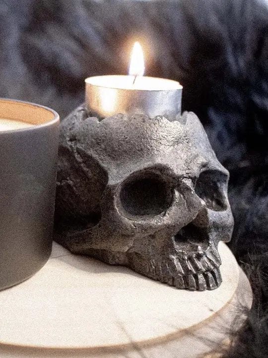 Concrete Skull Tealight Candle Holder – Persephone's Hearth