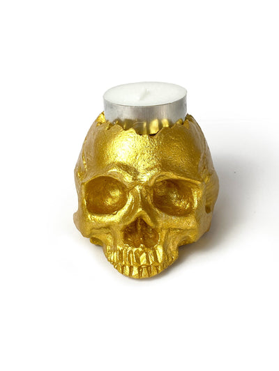 Moderniche Candle Holder Gold Concrete Skull Tealight Candle Holder | Halloween Decor