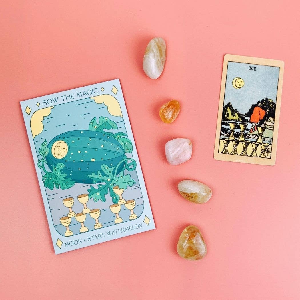 Moon and Stars Watermelon Tarot Garden Seed Packet - Shop at Persephone's Hearth