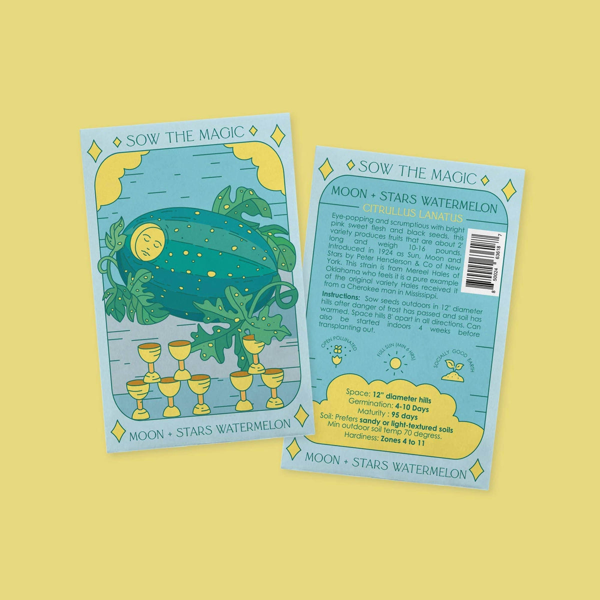 Moon and Stars Watermelon Tarot Garden Seed Packet - Shop at Persephone's Hearth