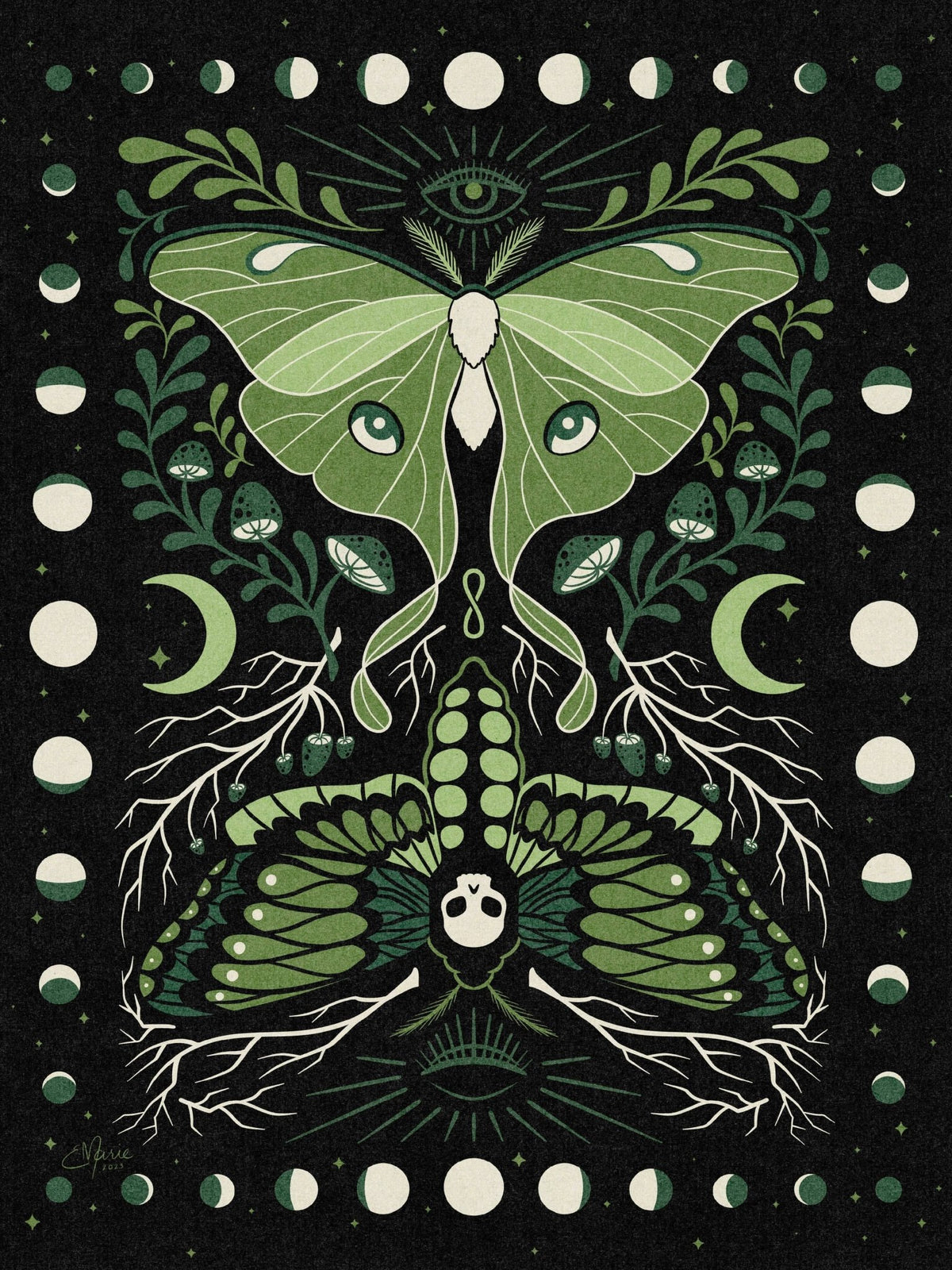 Moths & Moons Art Print, Multiple Sizes - Shop at Persephone's Hearth