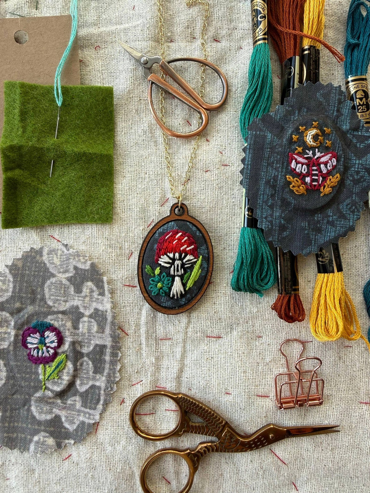 Mushroom Embroidery Necklace Kit - Shop at Persephone's Hearth