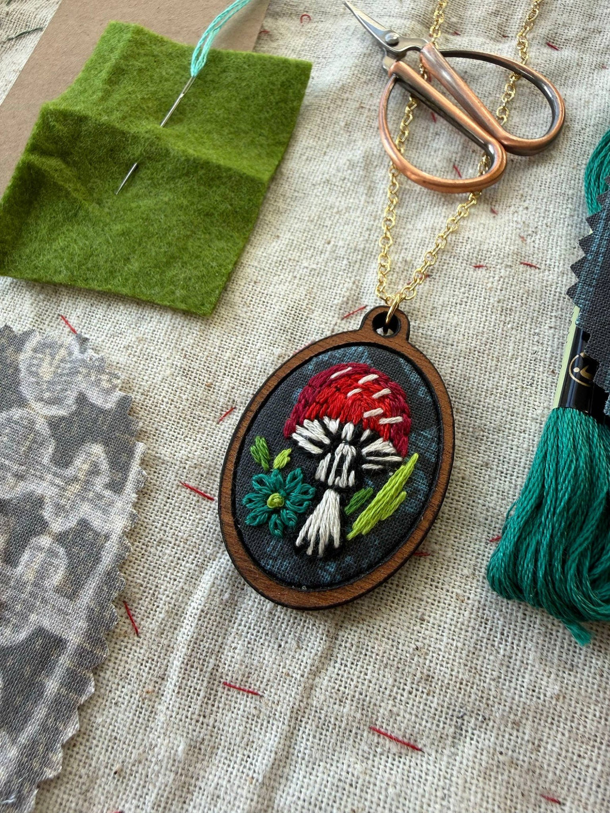 Mushroom Embroidery Necklace Kit - Shop at Persephone's Hearth
