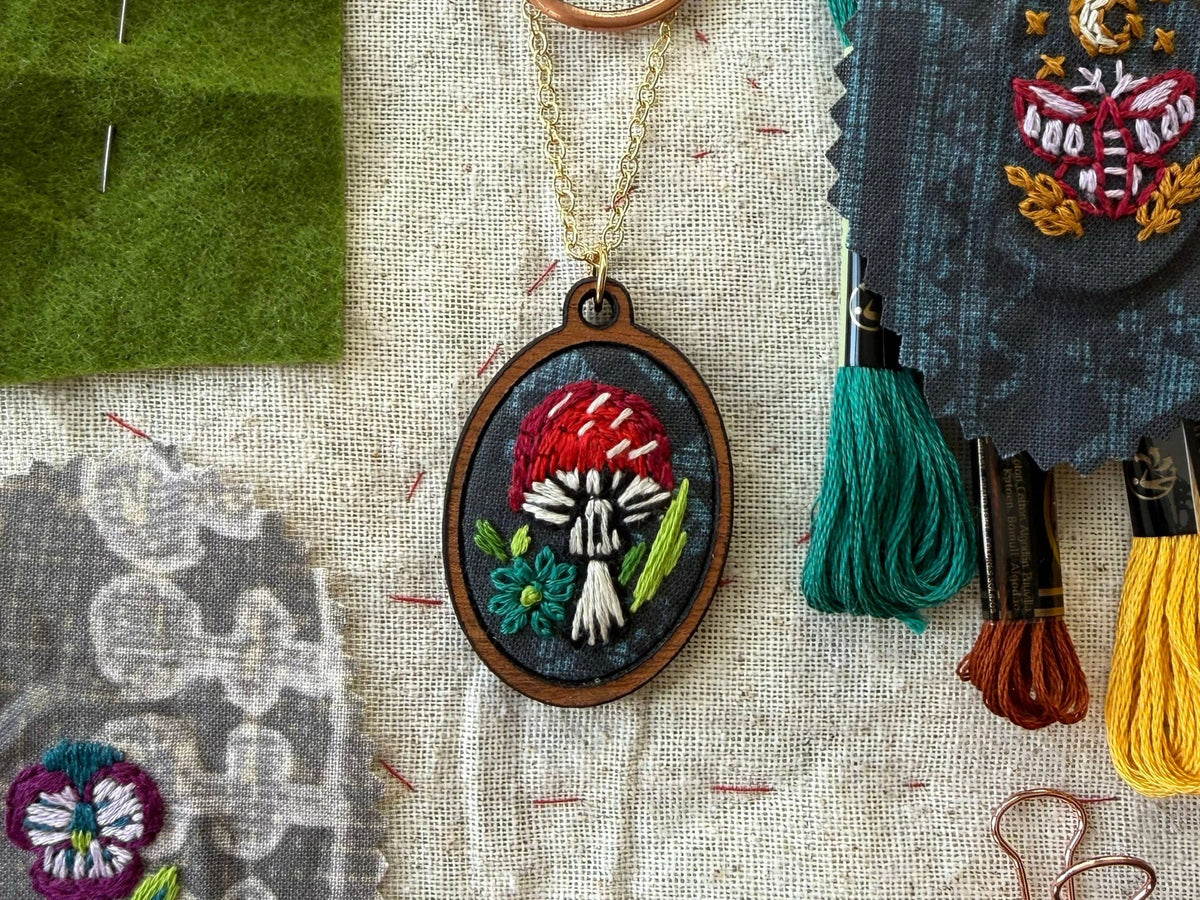 Mushroom Embroidery Necklace Kit - Shop at Persephone's Hearth