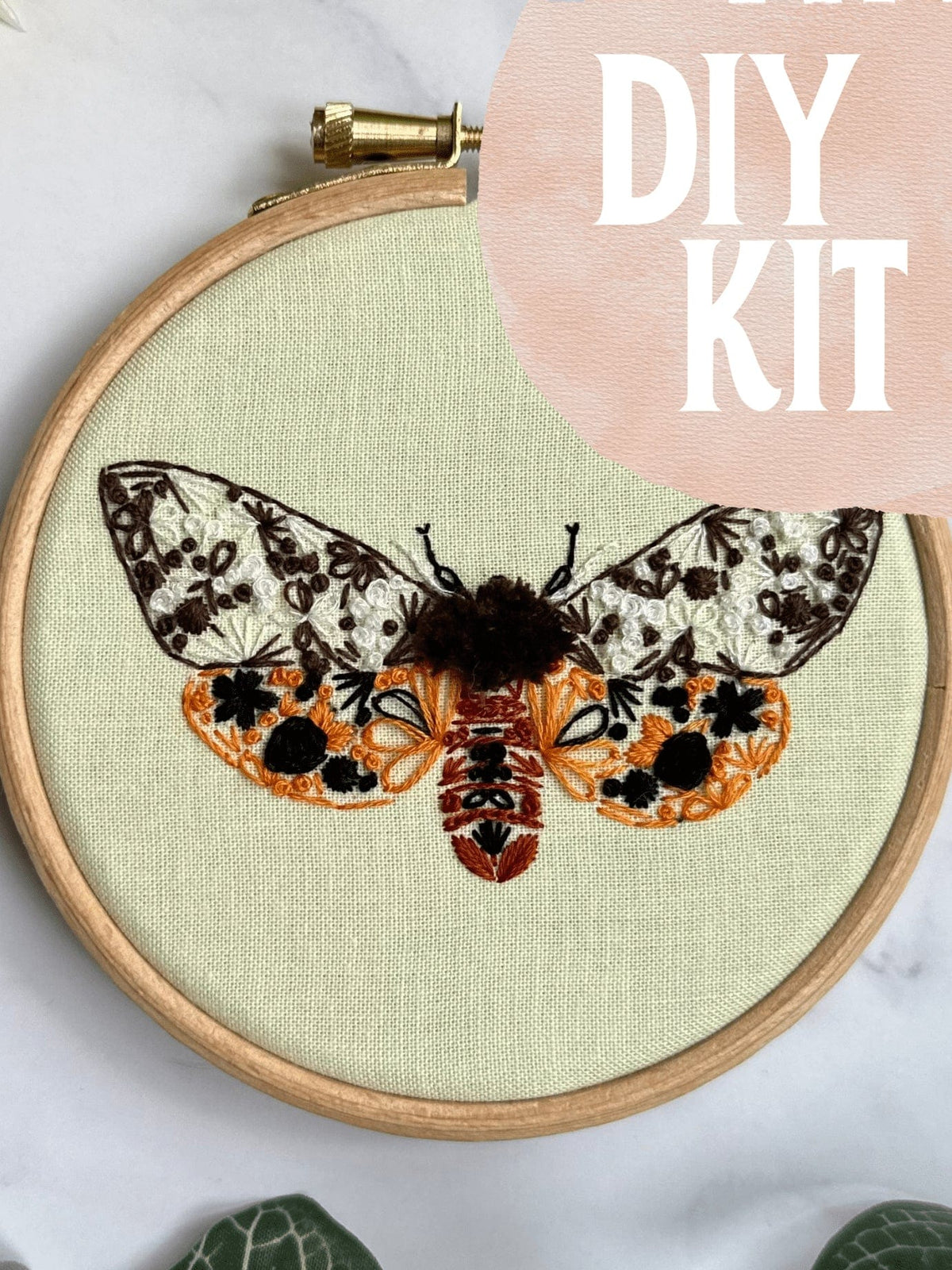 Nest Embirdery Embroidery Kit 4" Beginner Garden Tiger Moth Embroidery Kit