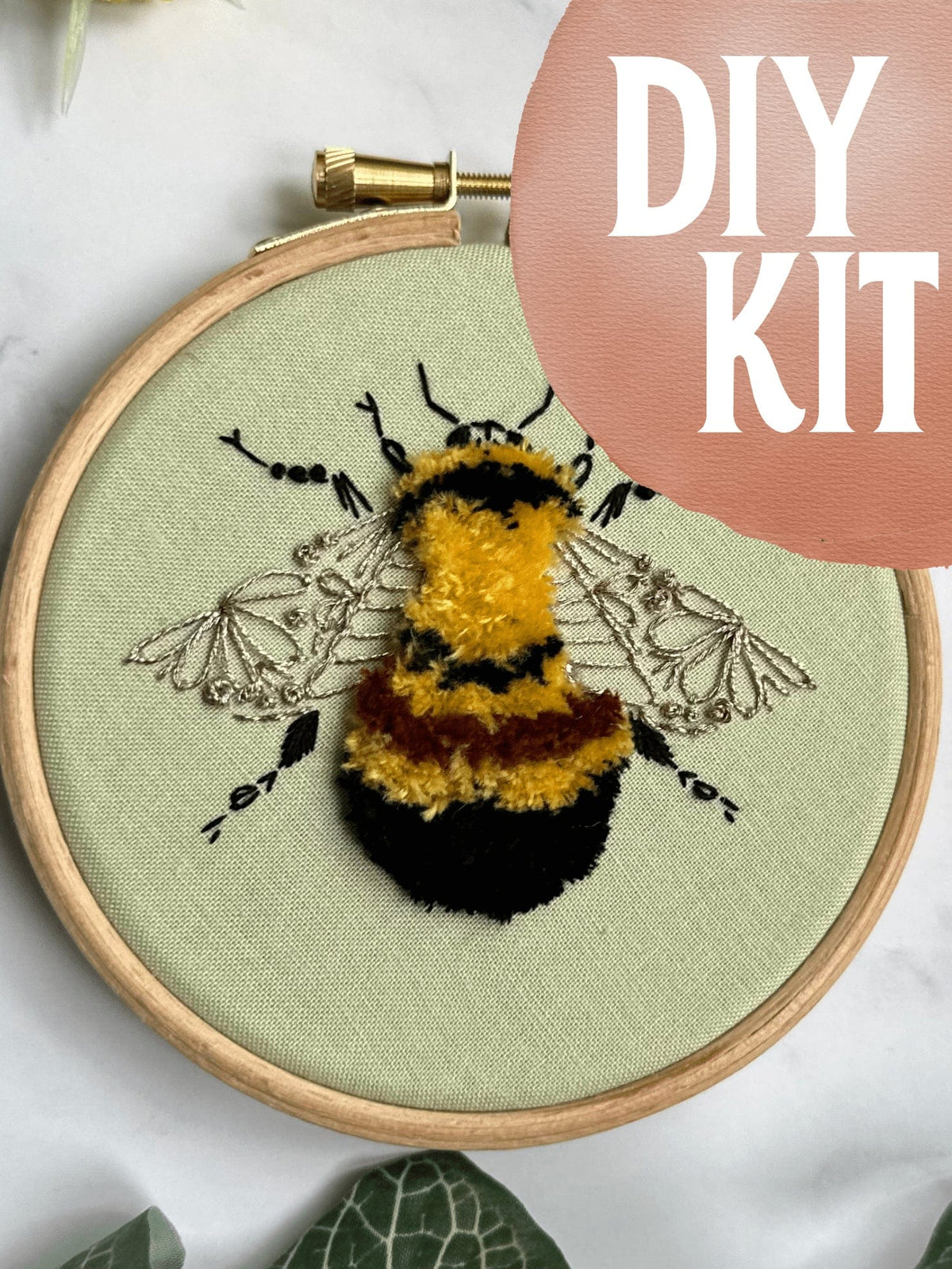 Nest Embirdery Embroidery Kit 4" Beginner Rusty Patched Bumblebee Embroidery Kit