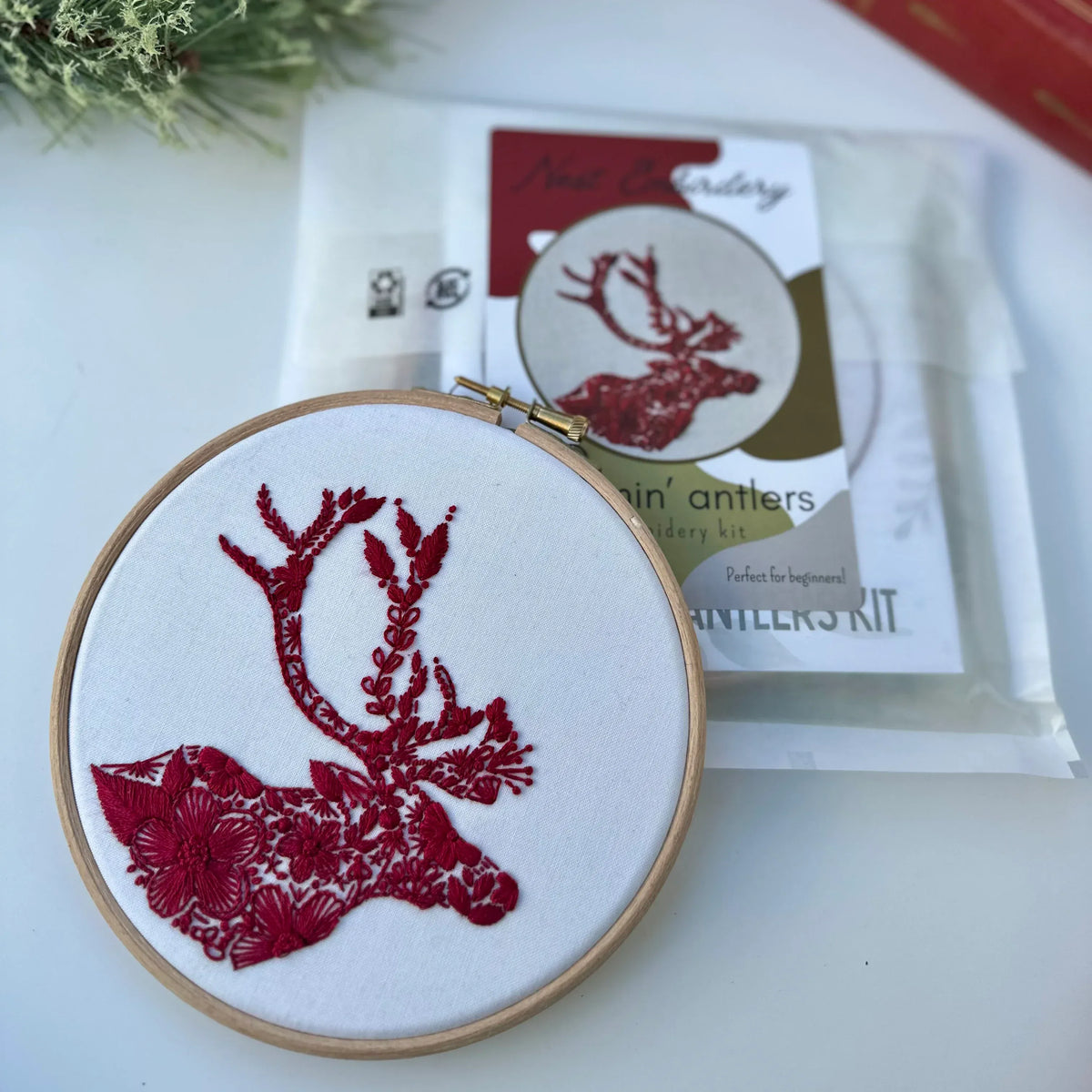 Nest Embirdery Embroidery Kit 6" Beginner Bloomin' Antlers Embroidery Kit
