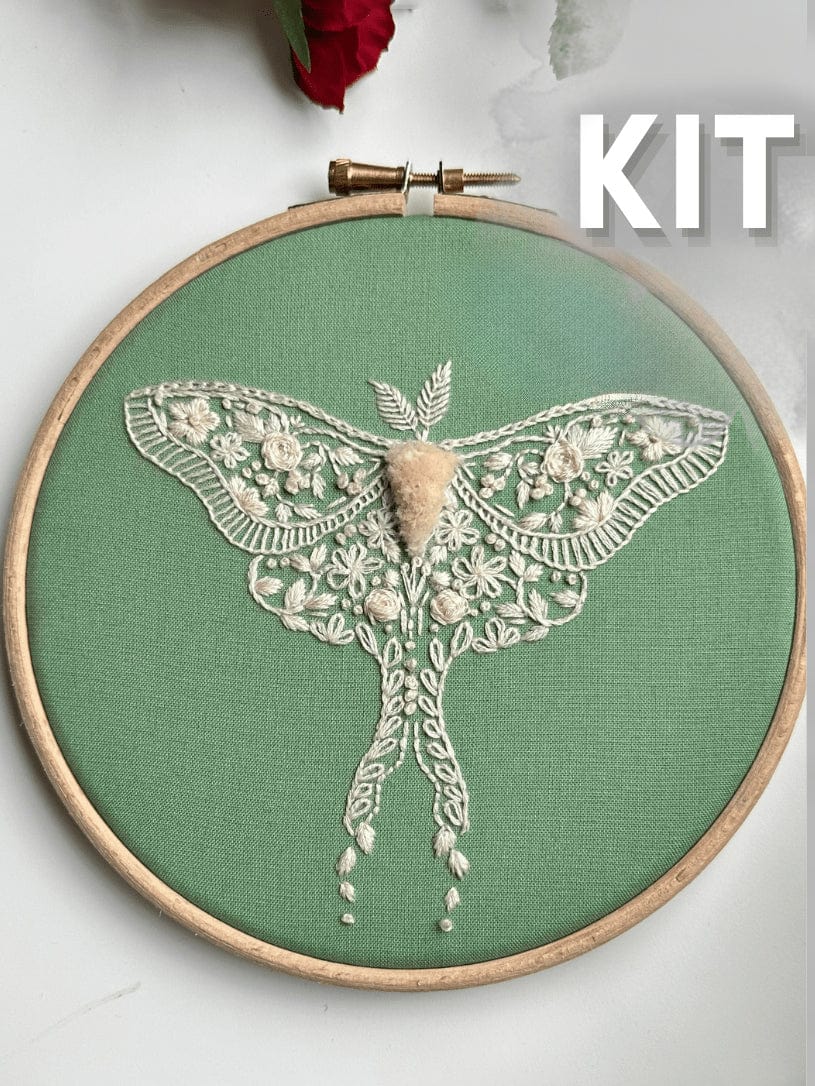 Nest Embirdery Embroidery Kit 6" Beginner Vintage Moth Embroidery Kit