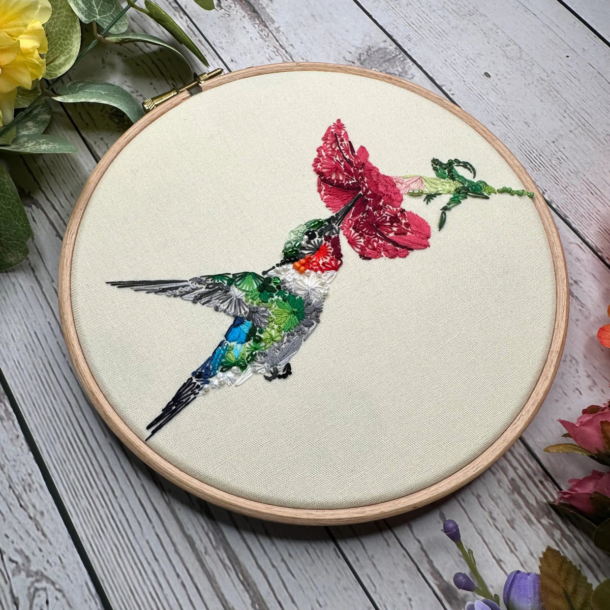 Nest Embirdery Embroidery Kit 6" Spring Equinox Hummingbird Deluxe Embroidery Kit