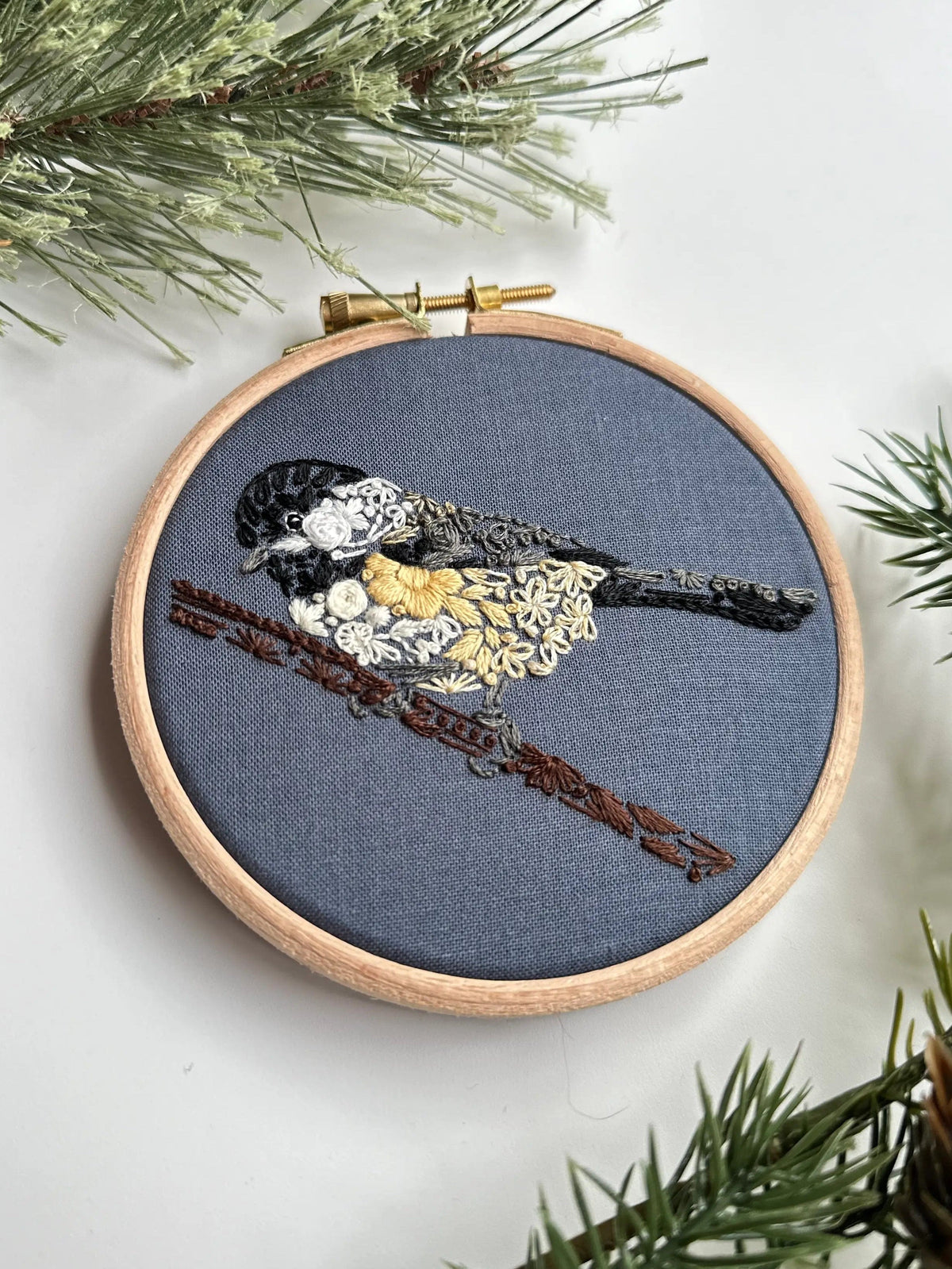 Nest Embirdery Embroidery Kit *Late January pre-order* 4" Beginner Chickadee-dee Embroidery Kit