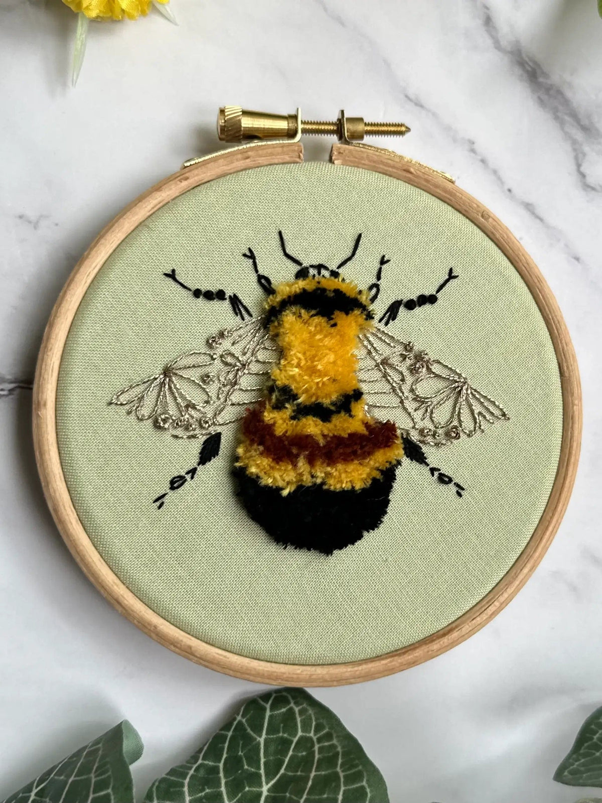 Nest Embirdery Embroidery Kit *Late January pre-order* 4" Beginner Rusty Patched Bumblebee Embroidery Kit