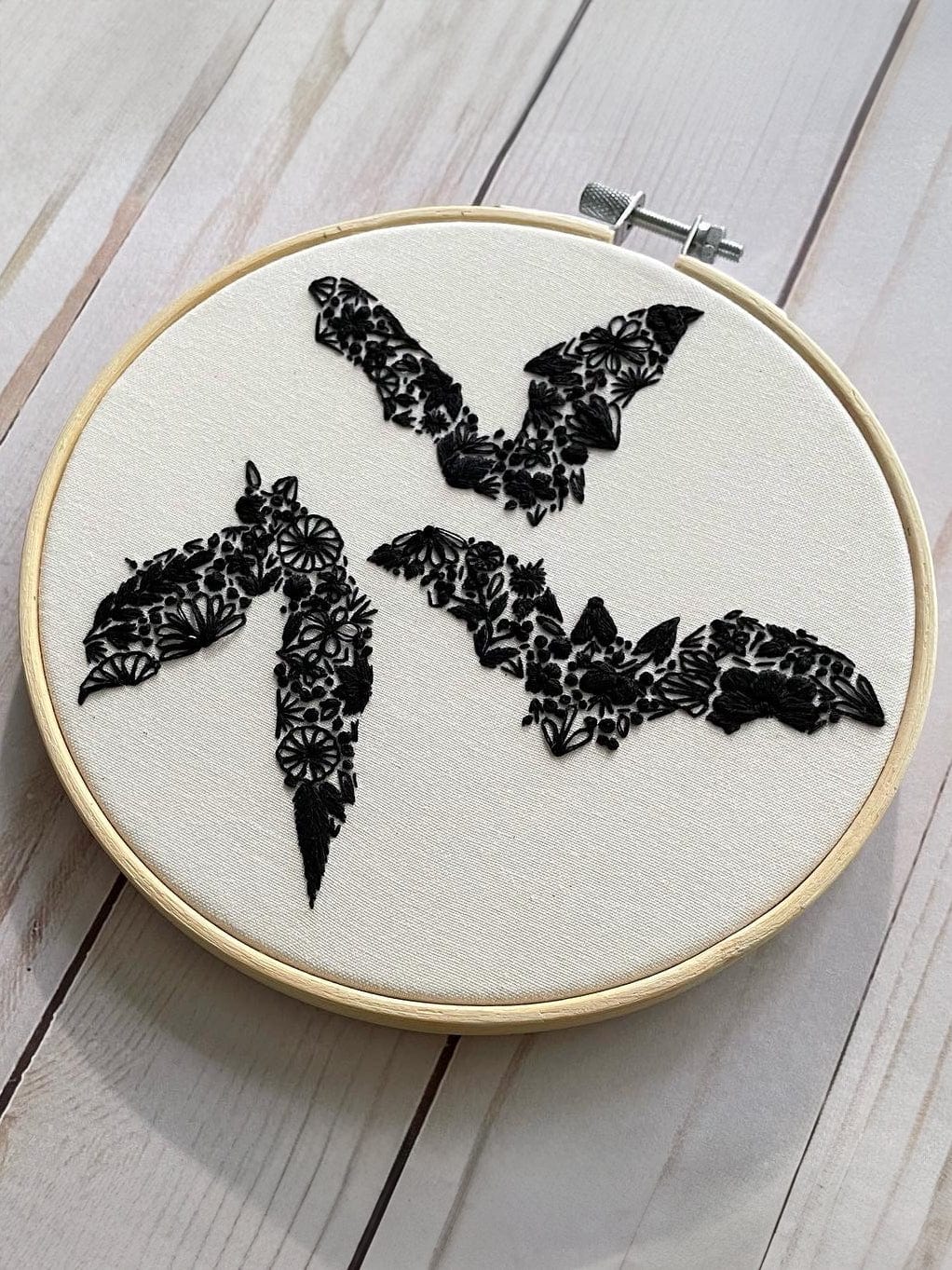 Nest Embirdery Embroidery Kit *Late January pre-order* 6" Beginner Floral Bat Embroidery Kit