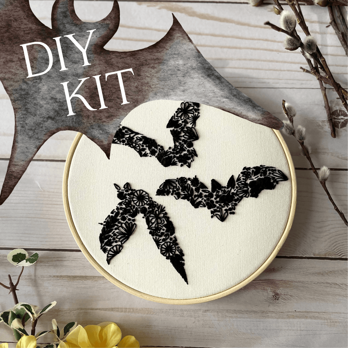 Nest Embirdery Floral Bat Embroidery Kit