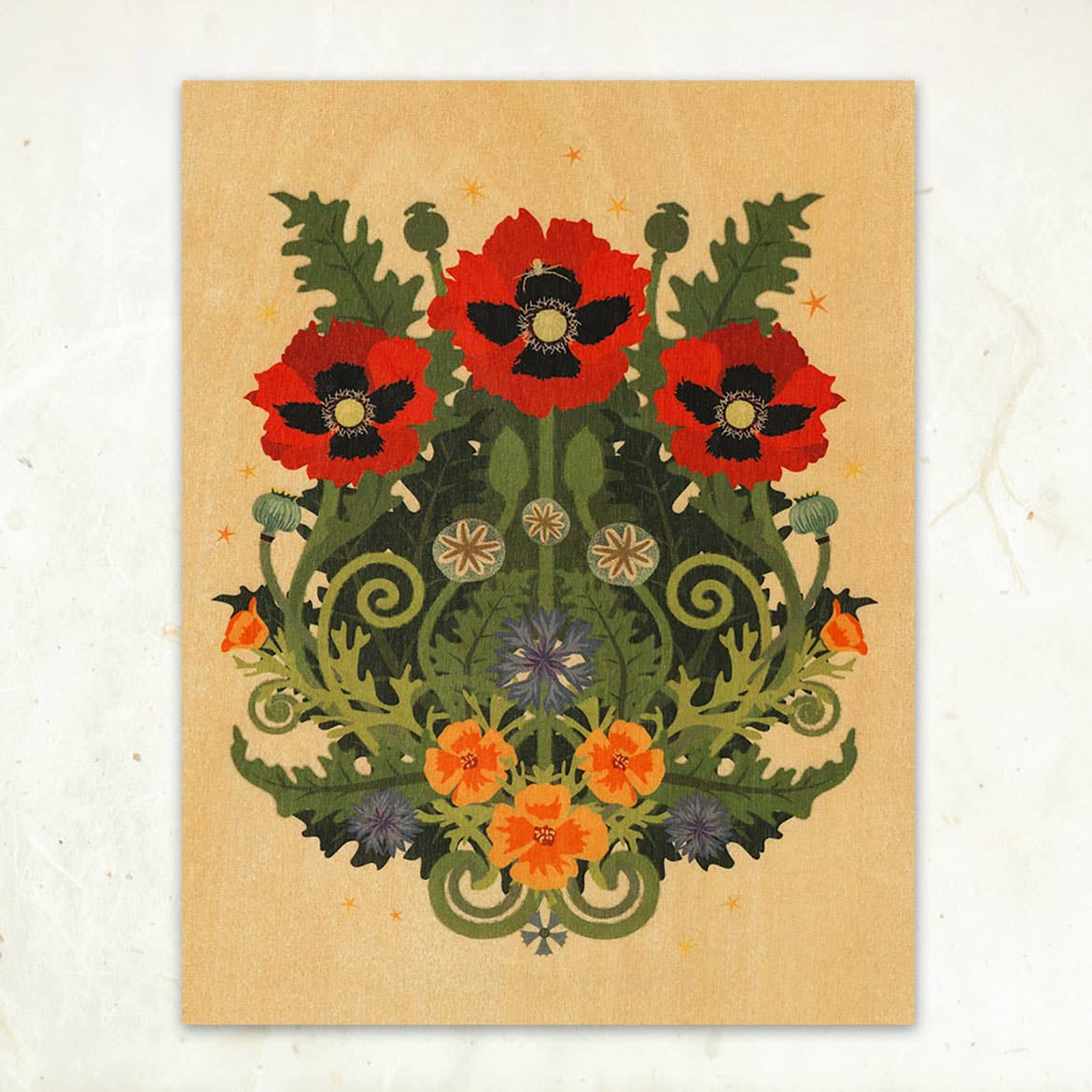 "Poppy Spider" Small Wood Print, 11" x 8.5" - Shop at Persephone's Hearth