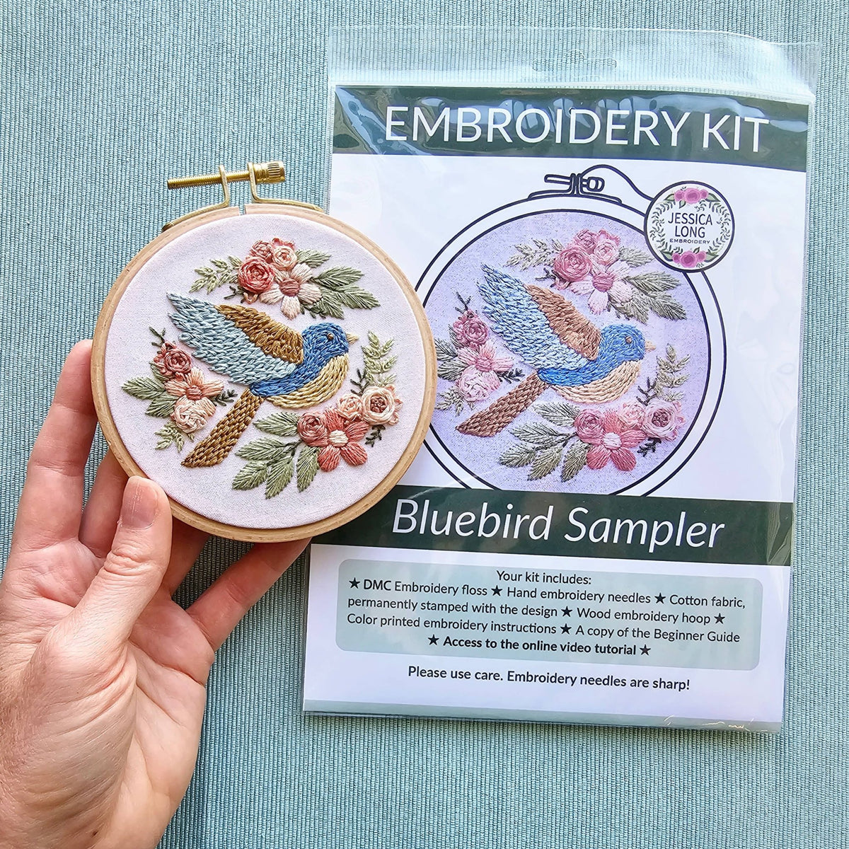 *Pre - Order* 4" Beginner Bluebird Sampler Embroidery Kit - Shop at Persephone's Hearth