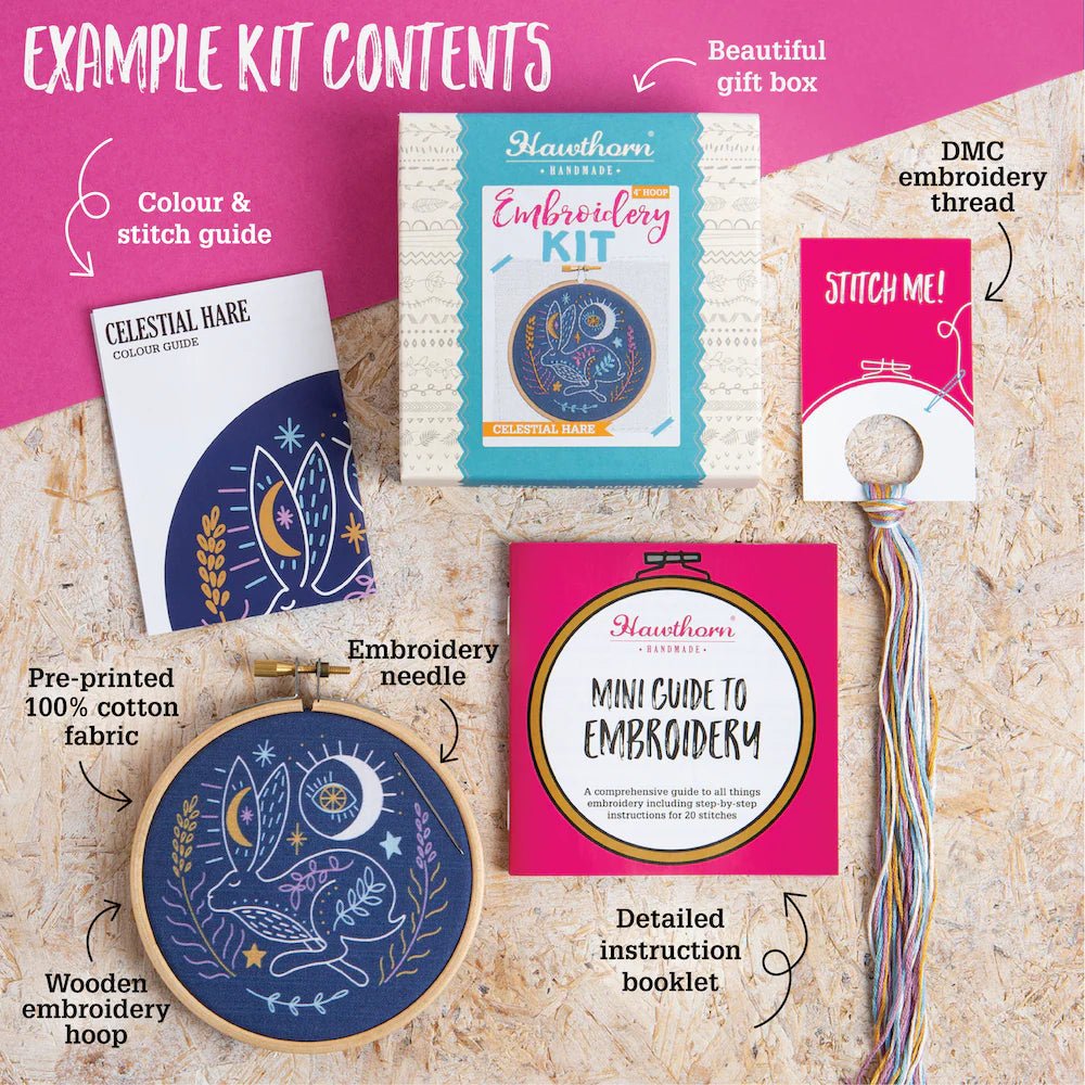*Pre - order* 4" Beginner Celestial Whale Embroidery Kit - Shop at Persephone's Hearth