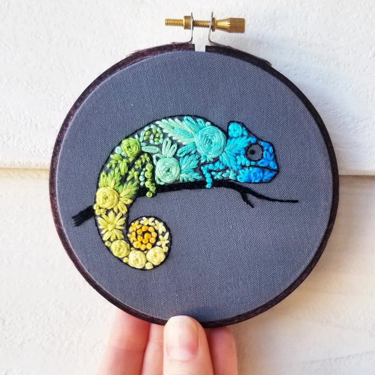 *Pre - Order* 4" Beginner Chameleon Embroidery Kit - Shop at Persephone's Hearth