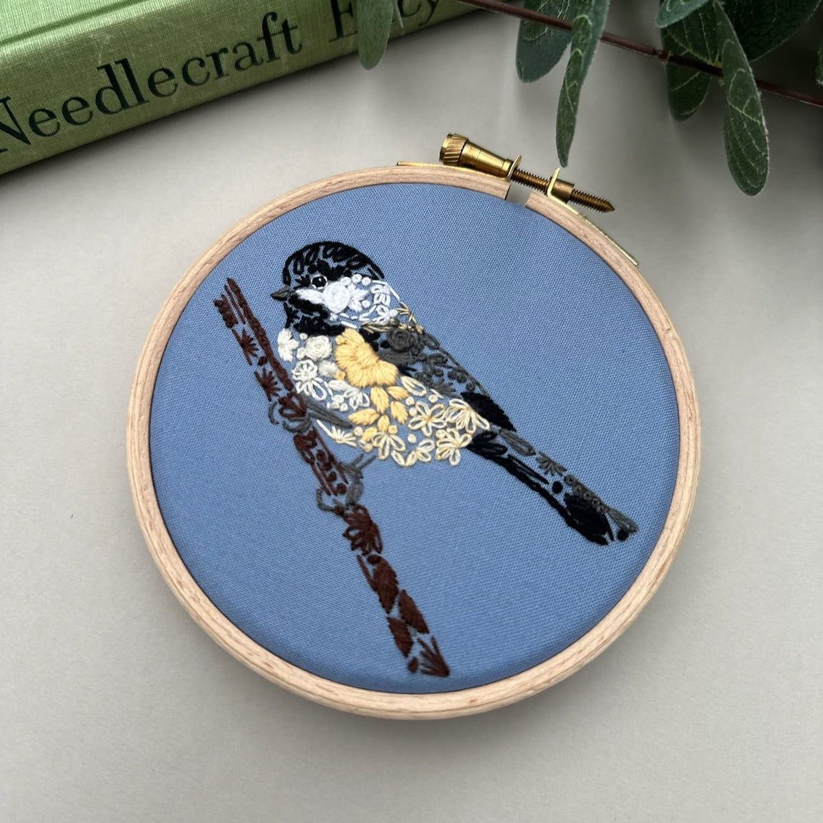 *Pre-order* 4" Beginner Chickadee-dee Embroidery Kit - Shop at Persephone's Hearth