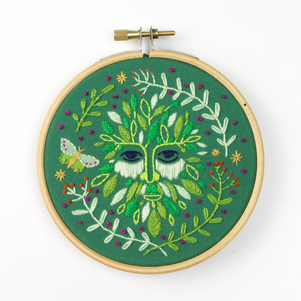 *Pre-order* 4" Beginner Folk Green Man Embroidery Kit - Shop at Persephone's Hearth