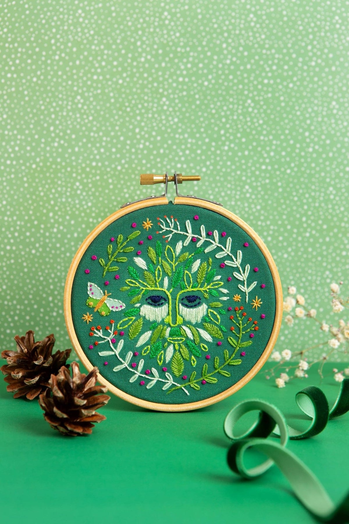 *Pre-order* 4" Beginner Folk Green Man Embroidery Kit - Shop at Persephone's Hearth