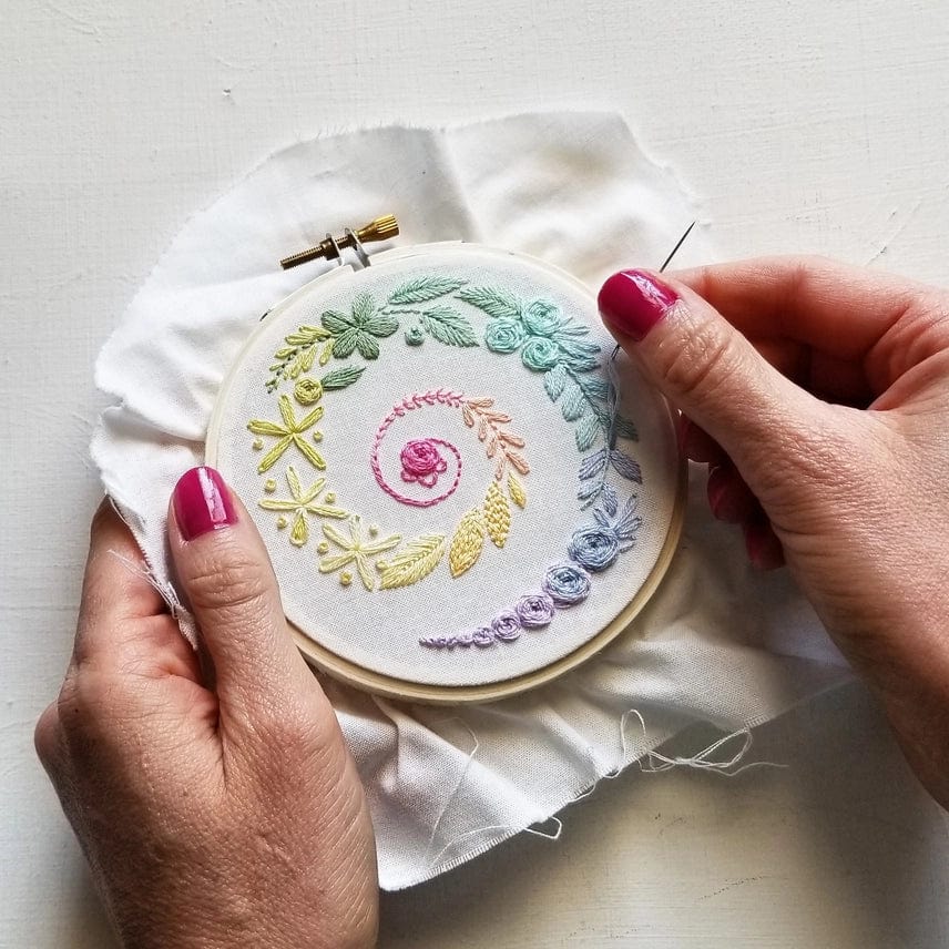 *Pre - Order* 4" Beginner Ivory Spiral Sampler Embroidery Kit - Shop at Persephone's Hearth