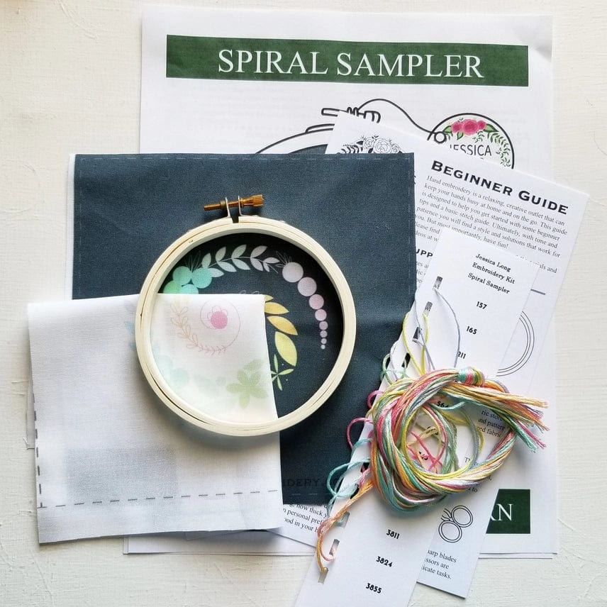 *Pre - Order* 4" Beginner Ivory Spiral Sampler Embroidery Kit - Shop at Persephone's Hearth