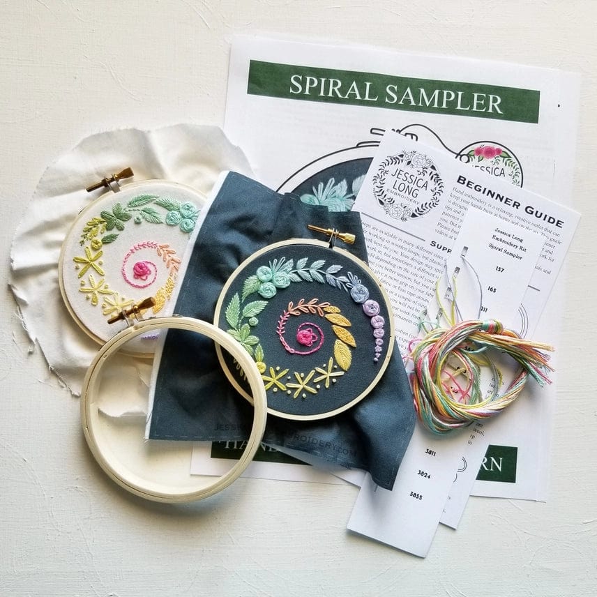 *Pre - Order* 4" Beginner Navy Spiral Sampler Embroidery Kit - Shop at Persephone's Hearth