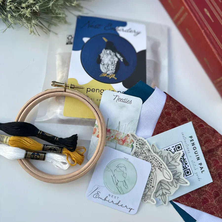 *Pre - order* 4" Beginner Penguin Pal Embroidery Kit - Shop at Persephone's Hearth