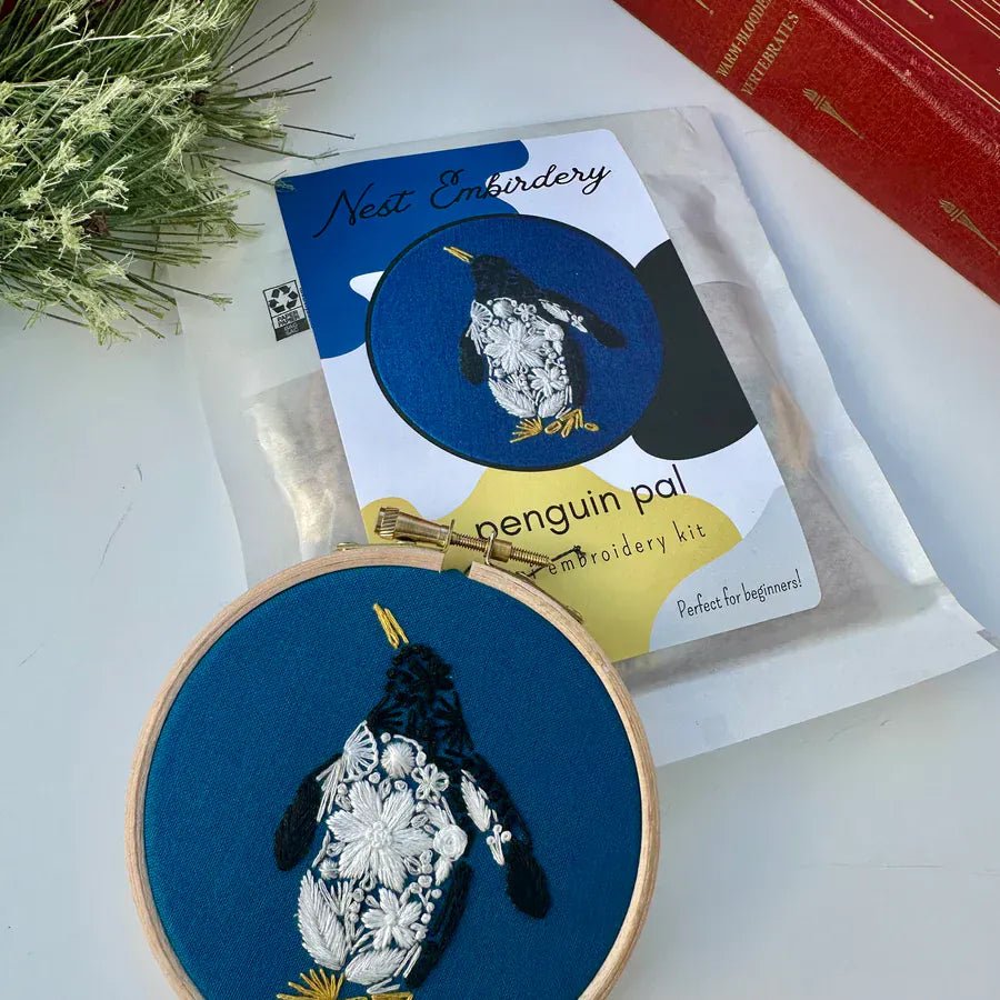 *Pre - order* 4" Beginner Penguin Pal Embroidery Kit - Shop at Persephone's Hearth