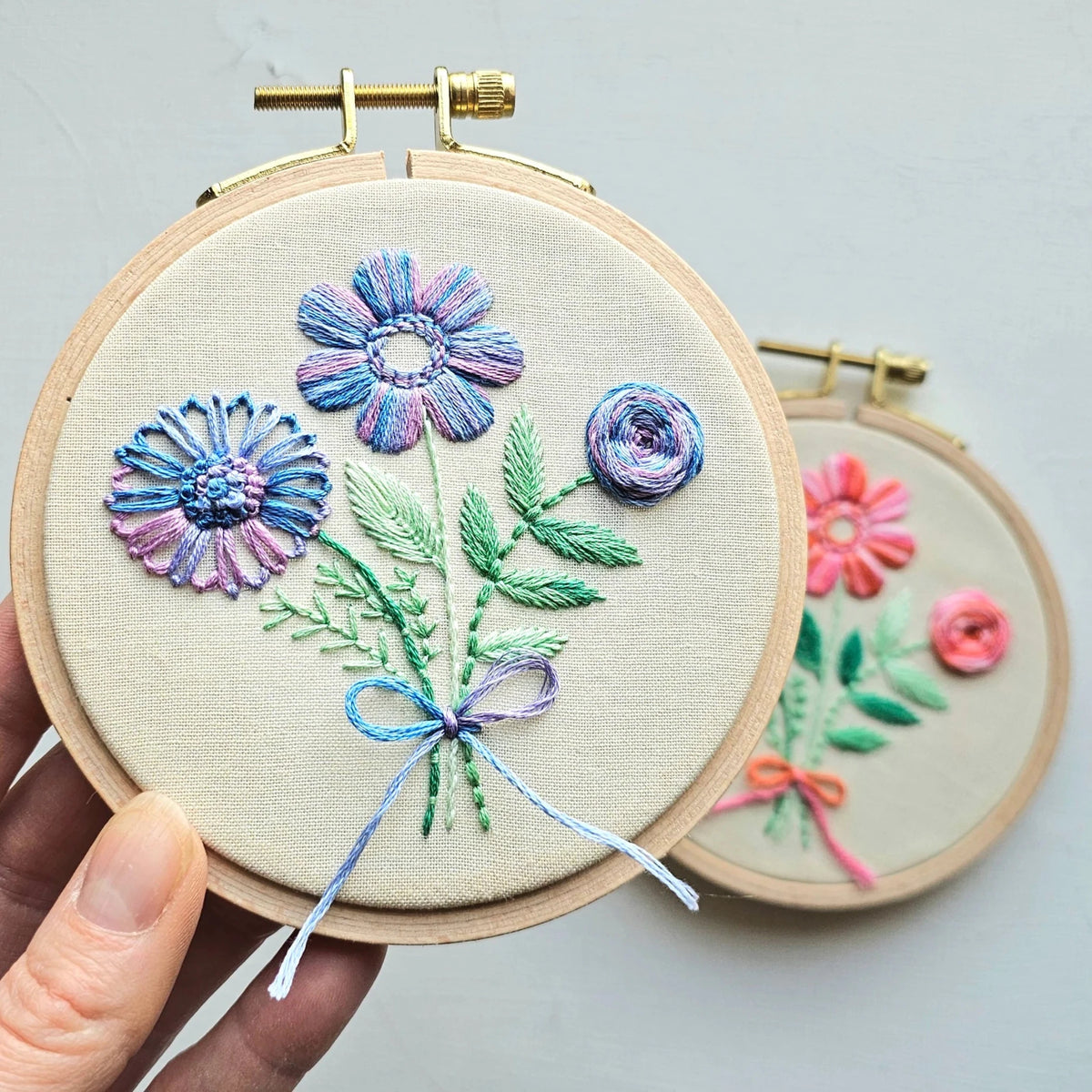 *Pre - order* 4" Beginner Pink Floral Trio Embroidery Kit Embroidery Kit - Shop at Persephone's Hearth