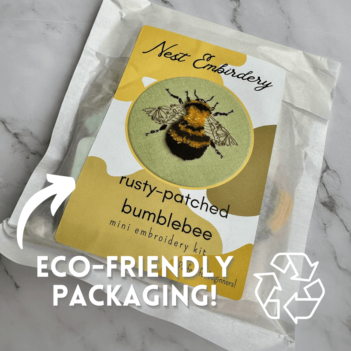 *Pre - order* 4" Beginner Rusty Patched Bumblebee Embroidery Kit - Shop at Persephone's Hearth