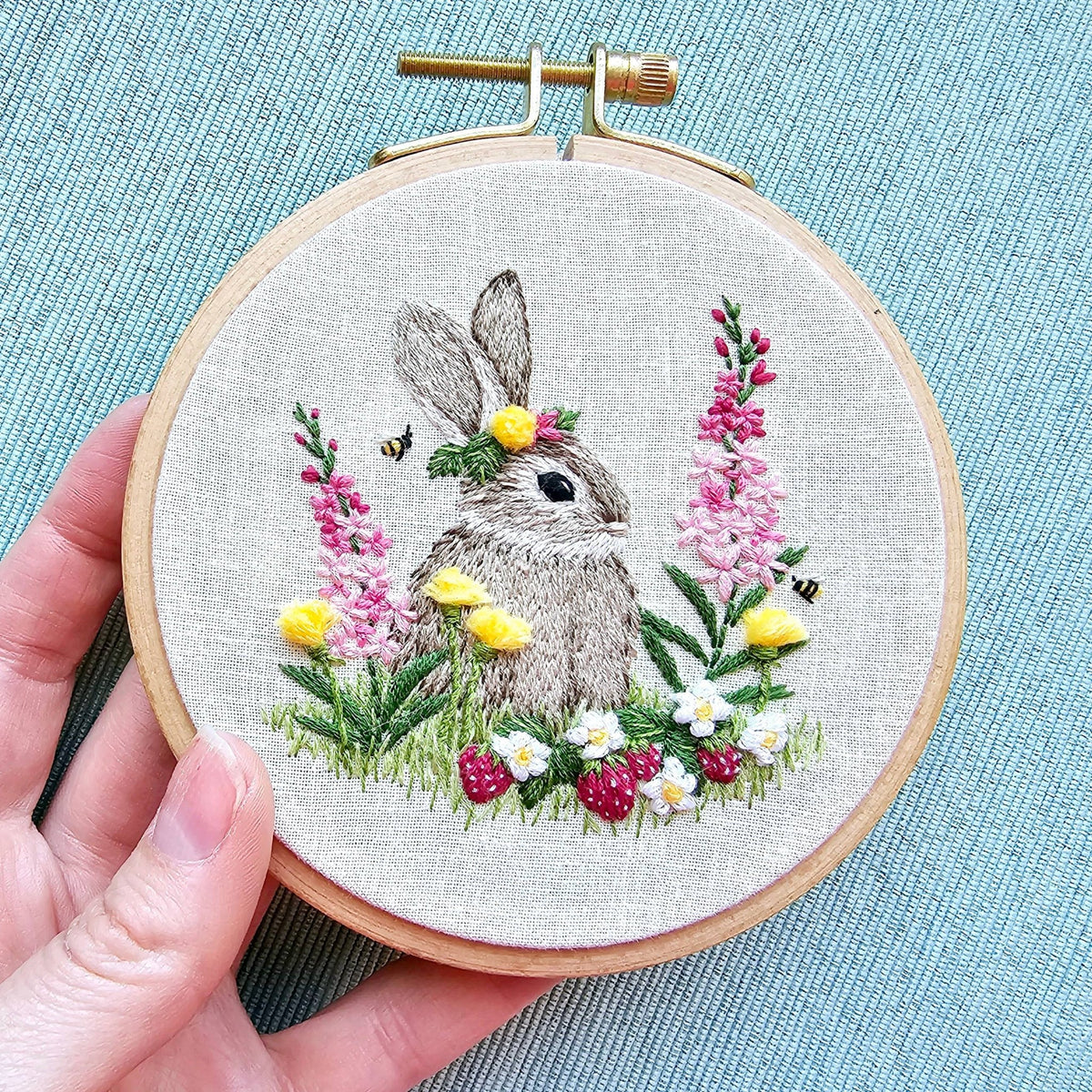 *Pre - Order* 4" Berry Patch Bunny Embroidery Craft Kit - Shop at Persephone's Hearth